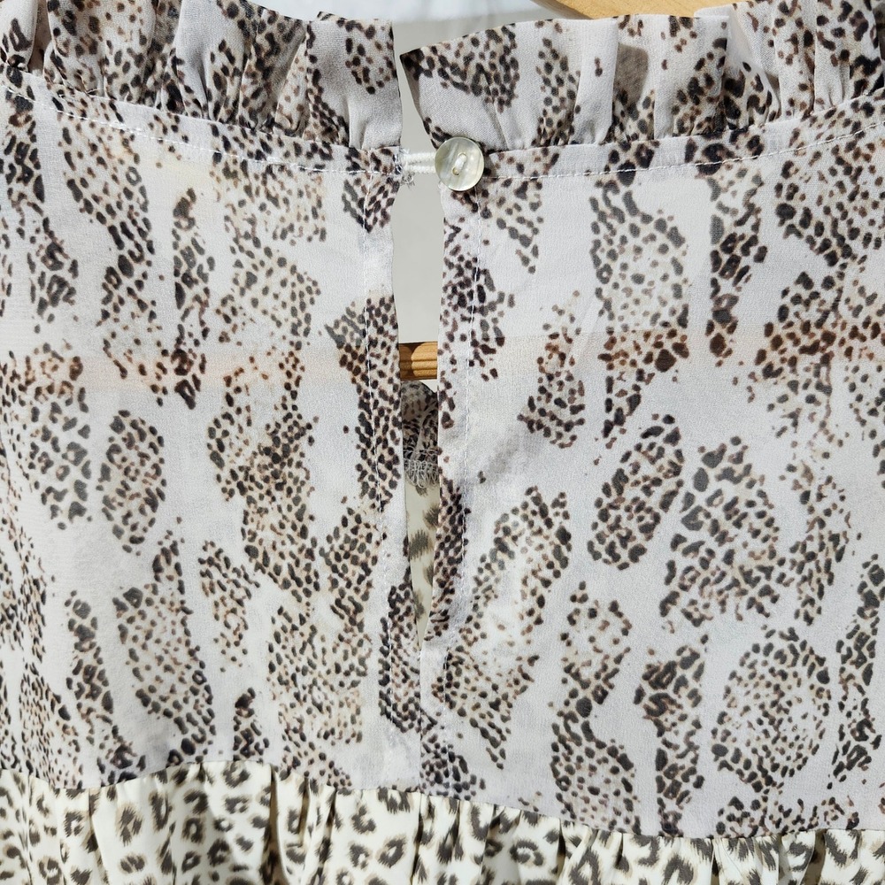 JODIFL Womens 1X Mixed Animal Print Leopard Snake Ruffle Neck Embroidered Blouse - Picture 13 of 13